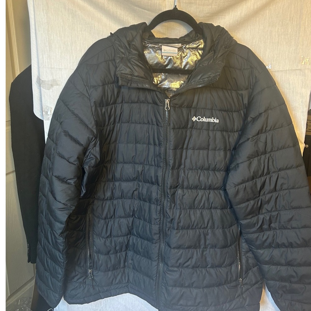 Columbia Mens Omni-Heat Hooded Puffer Jacket Black XL Insulated Quilted Coat